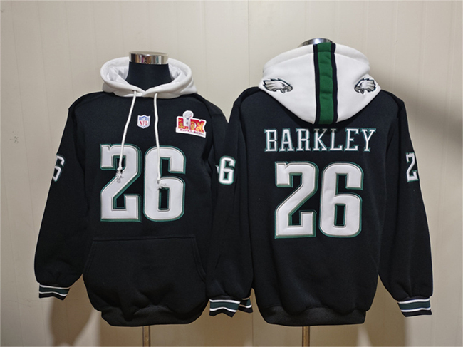 Men's Philadelphia Eagles #26 Saquon Barkley Black Super Bowl LIX Pullover Hoodie